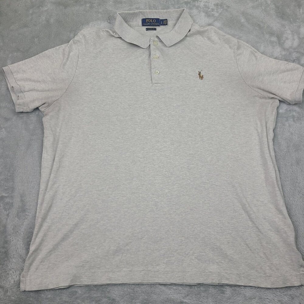 Polo by Ralph‎ Lauren Shirt Men's Large Beige Oatmeal Cotton Shirt Short Sleeve